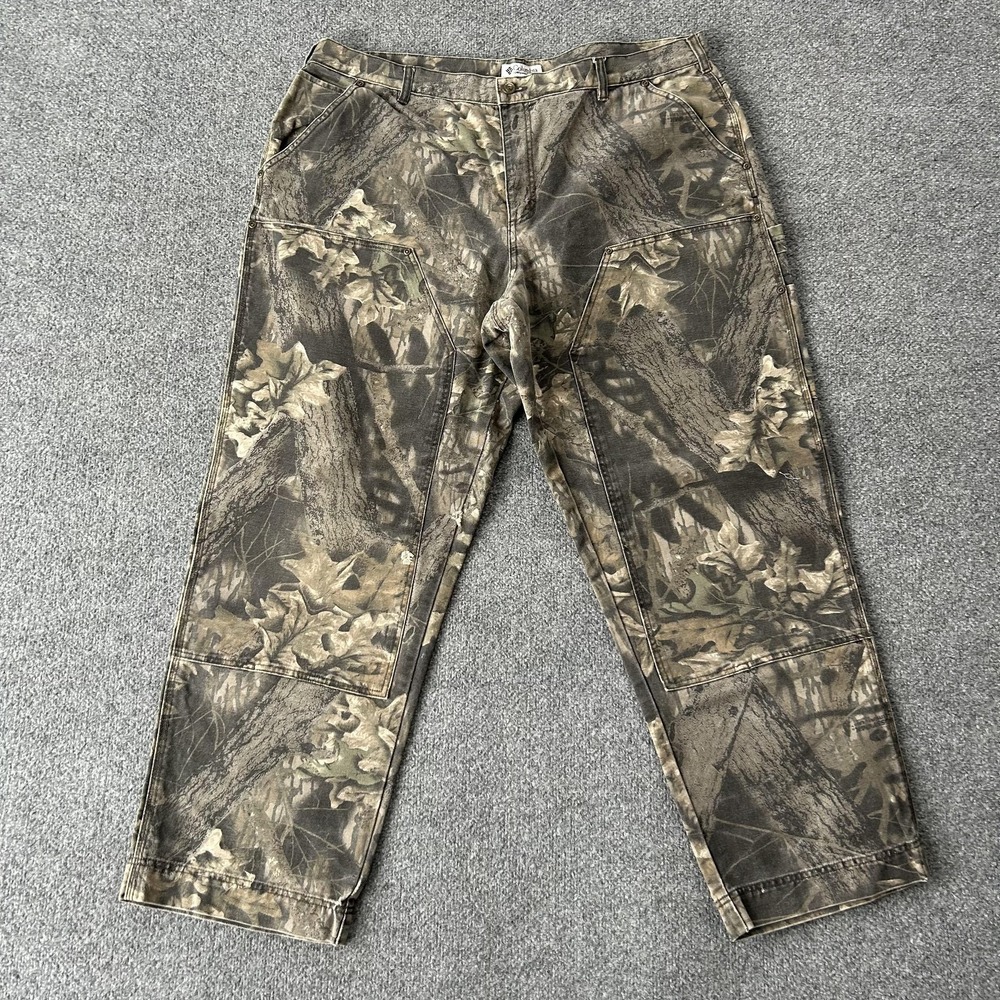 Columbia Pants Mens 42x32 Brown Camo Canvas Cargo Hunting Double Knee